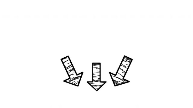 hand drawn arrows pointing down scribble sketch graphic on white background for design presentation