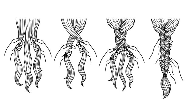 Hair Braiding Technique Hands Hairstyle Styling Step Guide Vector