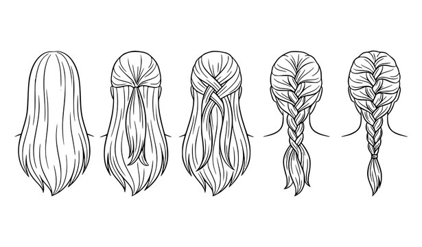 French Braid Hairstyle Process Step by Step Hair Styling Vector