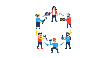 Fototapeta premium Collaborative Sharing Economy Illustration with Professionals Exchanging Tools