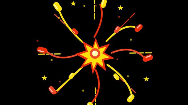 Colorful cartoon fireworks bursting on black background