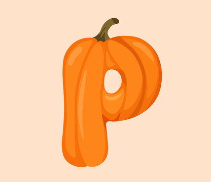 Letter P Pumpkin Alphabet Vector Illustration for Thanksgiving and Halloween Design