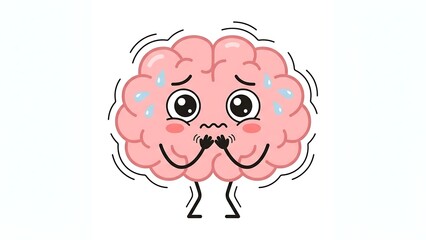 Fototapeta premium Cute cartoon brain sweating and trembling with fear in panic