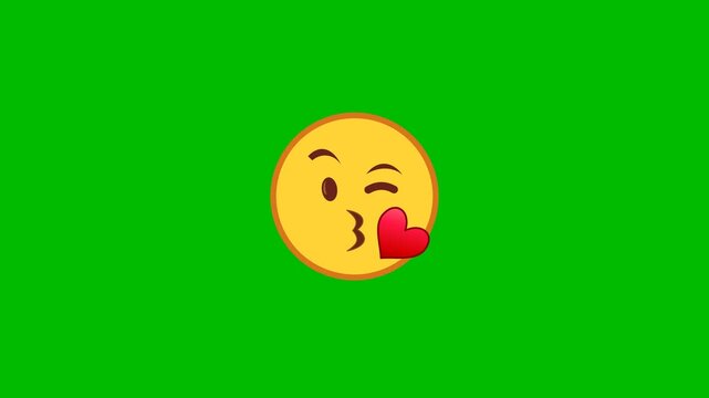 Animated winking face emoji blowing a heart kiss. 4K Video