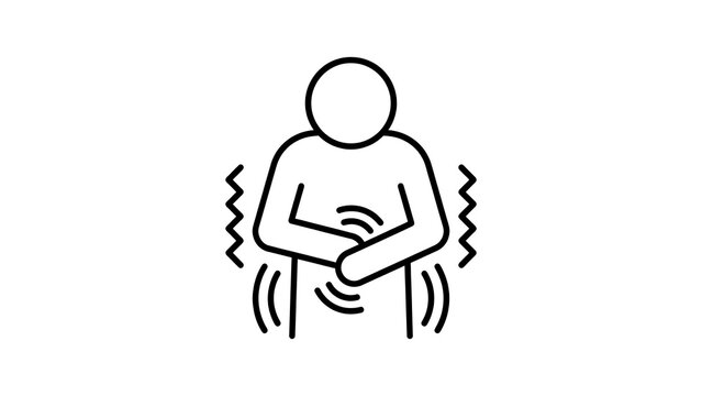 Person with stomach ache holding belly outline icon representing pain