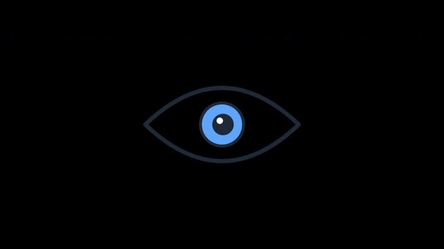 Minimalist eye icon animation with scanning line on dark background