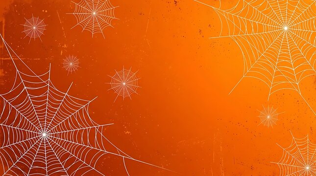 White spider webs arranged on a textured orange background for a seasonal holiday design concept with background create decorative