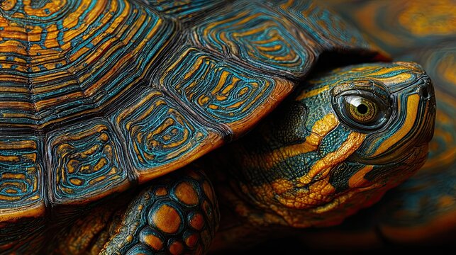 vibrant turtle head and shell detail macro