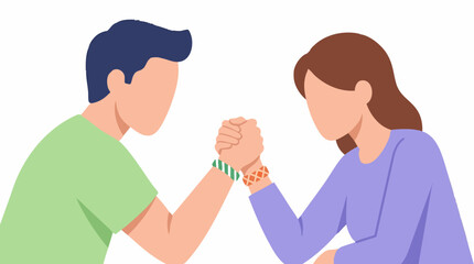 Fototapeta premium Man and woman arm wrestling in a flat design illustration