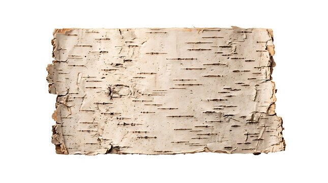 A Natural Texture Close Up of White Birch Tree Bark Isolated on a White Background for Rustic Design Elements and Decorative Backgrounds