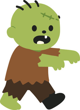 Cute Cartoon Zombie Character Walking for Halloween Illustration