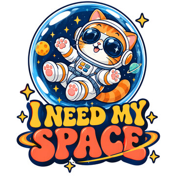 Cute Space Astronaut Cat I Need My Space Vector T-Shirt Design