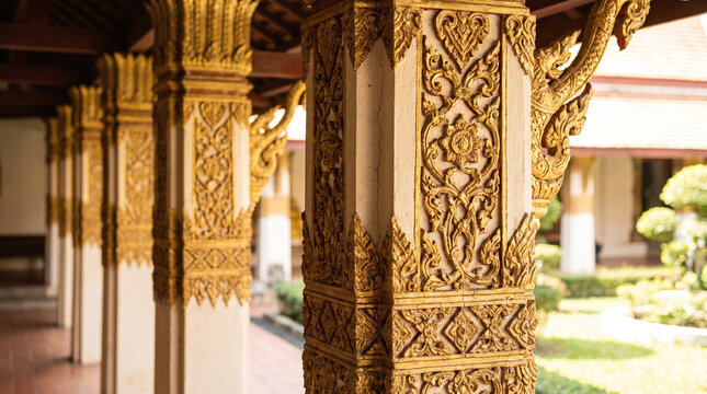Ornamental columns inside temple