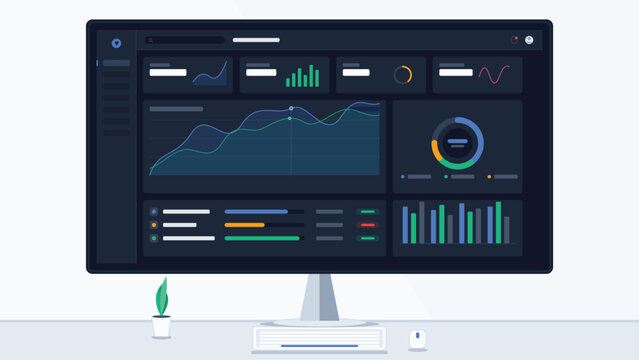 Modern Business Analytics Dashboard on Desktop Computer Screen