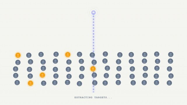 Grey orange circles vertical dashed line alignment pattern for digital extraction target display. Suitable for tech backgrounds, web design elements, digital art projects.