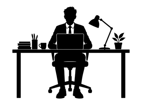 Professional businessperson working on laptop at organized desk with copy space for branding