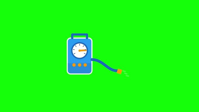 Air pump animation icon with pressure gauge on green screen