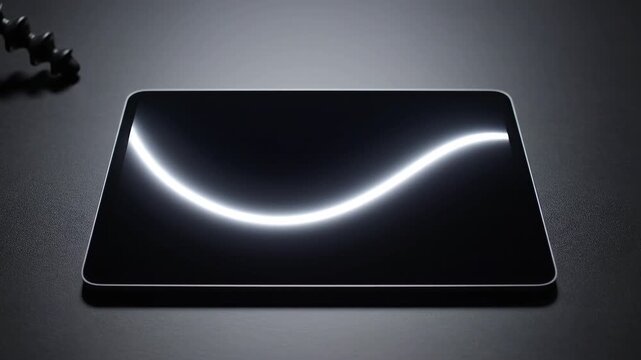 Close up of digital line drawing smoothly across dark tablet screen