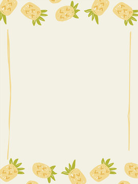 Cute Pineapple Top and Bottom Border Frame Template Vector Illustration
