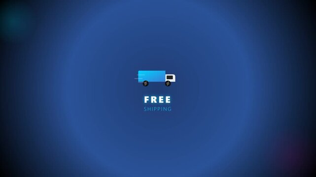 Free shipping icon with delivery truck on blue background for online shopping and e-commerce concepts