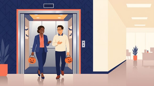 Professional Couple Entering Office Building Together.