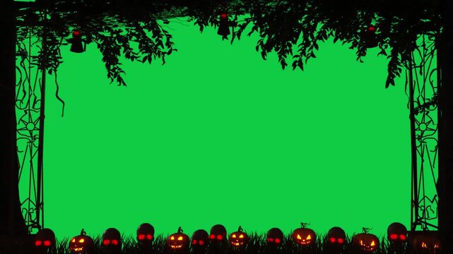Halloween Pumpkin Frame Border Green Screen VFX Chroma Key Spooky Overlay Effect for Festive Video Editing