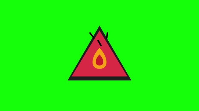 Red triangle animation icon with droplet on green screen
