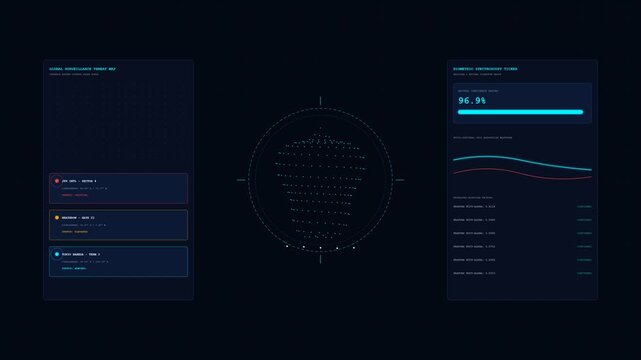 Biometric Cyber Security Scan and Global Threat Map UI Loop
