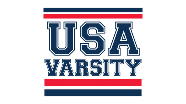 Usa varsity college style typography design with red and blue bold lines