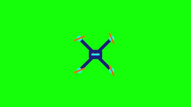 Flat Drone Animation Icon Top View on Green Background