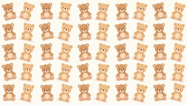 Cute Kawaii Teddy Bear Seamless Pattern Background Loop