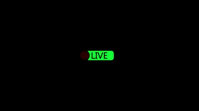 Animated Live Stream Icon animation, Live streaming icon animation with alpha channel, 4k Animated red button live streaming broadcast suitable for TV Shows, and social Live with alpha.