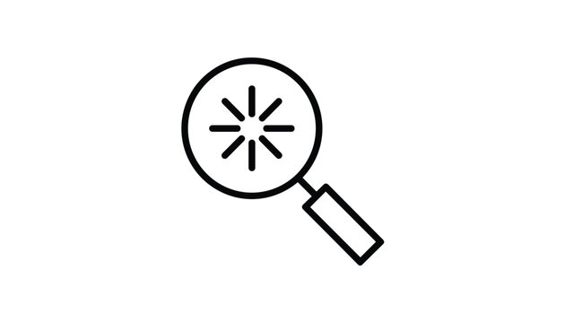 Magnifying glass searching icon with loading progress indicator inside in simple black line art style.