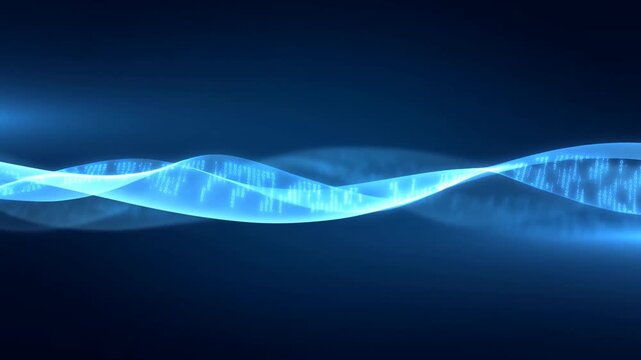 Glowing Blue Digital Wave with Binary Code on Dark Technology Background