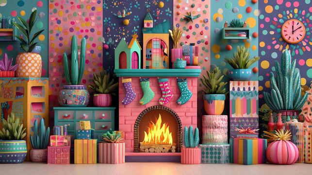Colorful cozy living room with vibrant decor.