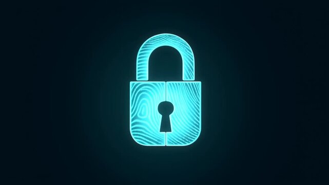 Open padlock icon glowing on dark background with static centered design