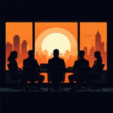 the AI Image Generator, Silhouettes of Professionals Meeting in Boardroom Against