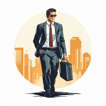 an AI Image Generator, Confident Businessman Walking in Cityscape Illustration