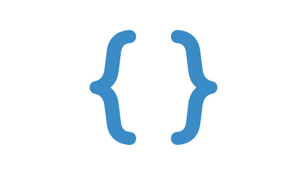 Blue curly brackets symbol representing programming code, software development, data science, and web engineering.