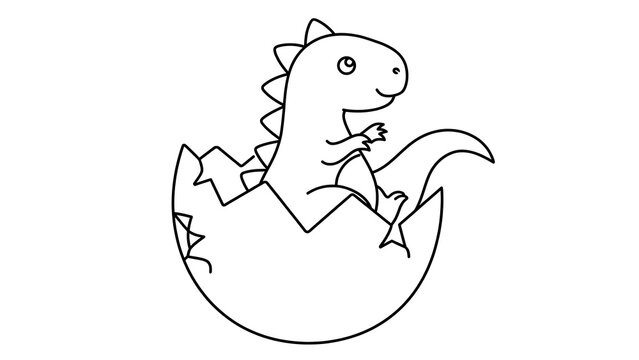 Dinosaur hatching from egg white background.