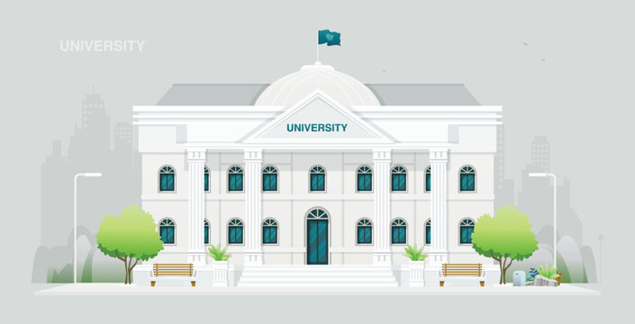 University building in the city against a gray background.