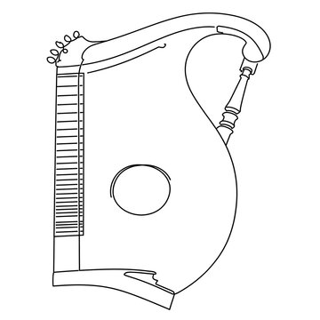 Dulcimer instrument on white background.