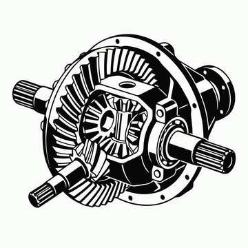 Differential gear assembly illustration for automotive engineering diagrams with technical precision