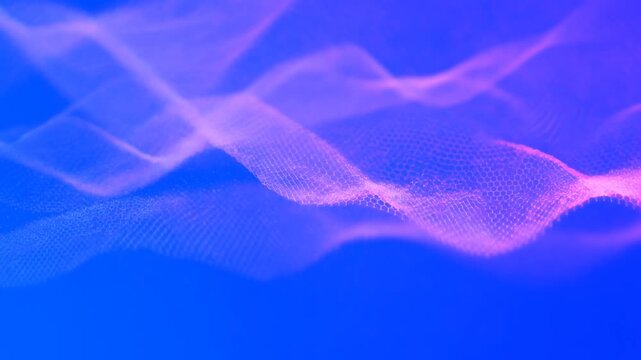 Abstract blue and pink honeycomb mesh pattern with soft layered wave shapes