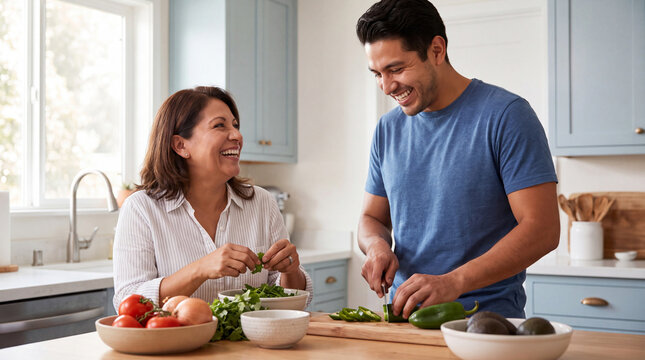 Couple preparing fresh vegetables in a bright kitchen