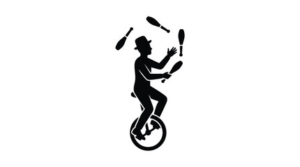 A silhouette of a performer juggling clubs while riding a unicycle © Pixora