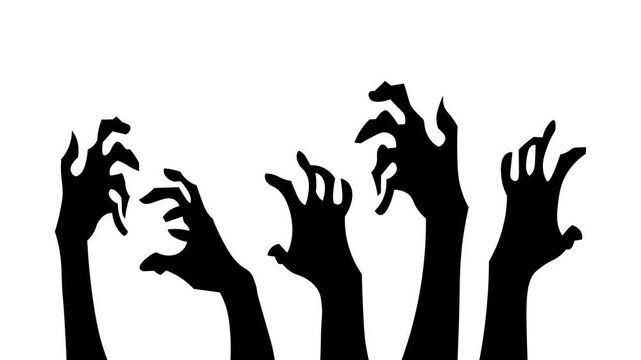 Animation of zombie hands&mdash;skeletal hands waving from below&mdash;highly eerie; suitable for horror-themed decor, motion graphics, 4K video.