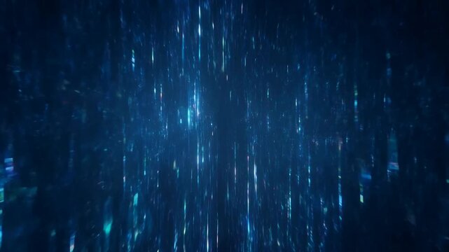 Blue digital light tunnel with glowing particles moving forward through abstract space