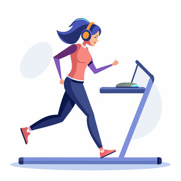 Fitness woman running on a modern treadmill vector illustration for cardio workout gym and healthy living