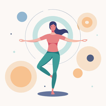 Relaxed woman doing a yoga balance pose for mental peace mindfulness and healthy lifestyle vector illustration